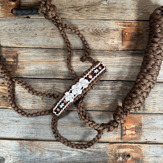 Brown Mule Tape Halter - White Roses