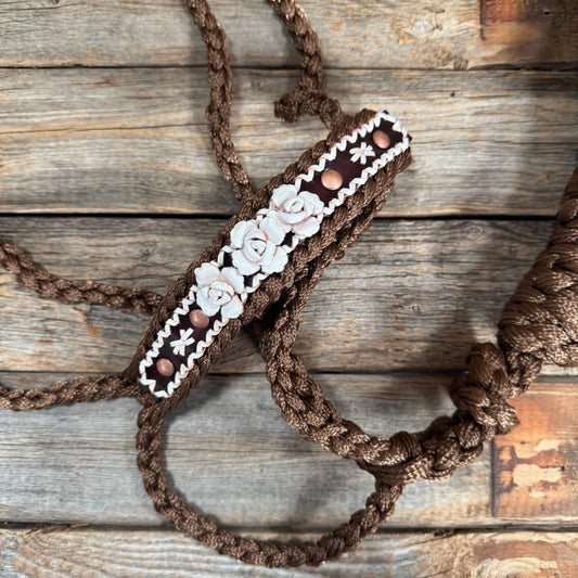 Brown Mule Tape Halter - White Roses